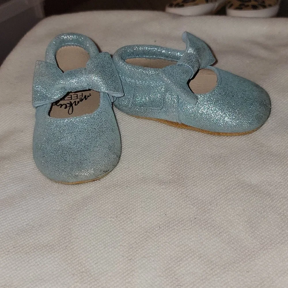 MONKEY FEET Bow & Tassles Leather Soft Sole Leather Moccasins Shoes 6-12 Month